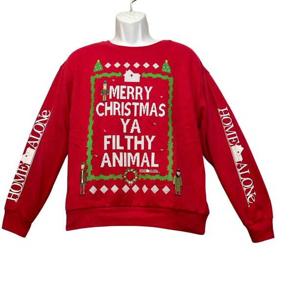 Home Alone Light Up MERRY CHRISTMAS YA FILTHY ANIMAL Ugly Xmas Sweatshirt Sz  L - Picture 1 of 5